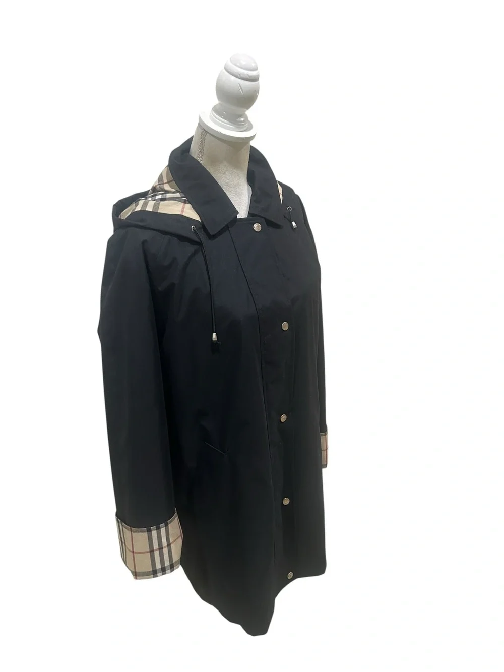 Burberry Black Hooded Trench rain jacket Coat Signature nova Check liner medium - Picture 5 of 15